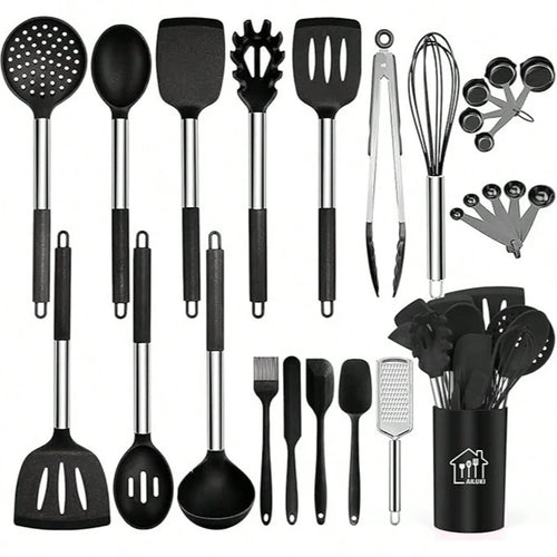 TAIMASI 26-Piece Silicone Cooking Utensil Set- Halloween Baking Essentials & Early Christmas Gift For Home Cooks- Heat-Resistant Non-Stick Tools (Steel Handles) Thanksgiving Holiday Kitchen Cooking