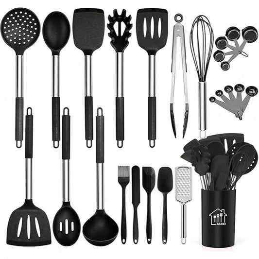TAIMASI 26-Piece Silicone Cooking Utensil Set- Halloween Baking Essentials & Early Christmas Gift For Home Cooks- Heat-Resistant Non-Stick Tools (Steel Handles) Thanksgiving Holiday Kitchen Cooking
