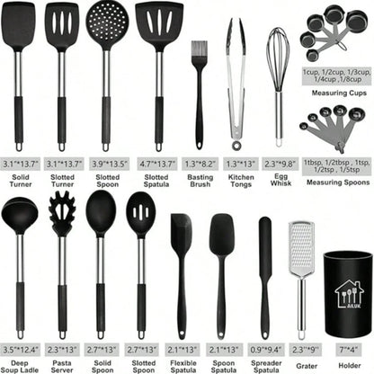 TAIMASI 26-Piece Silicone Cooking Utensil Set- Halloween Baking Essentials & Early Christmas Gift For Home Cooks- Heat-Resistant Non-Stick Tools (Steel Handles) Thanksgiving Holiday Kitchen Cooking