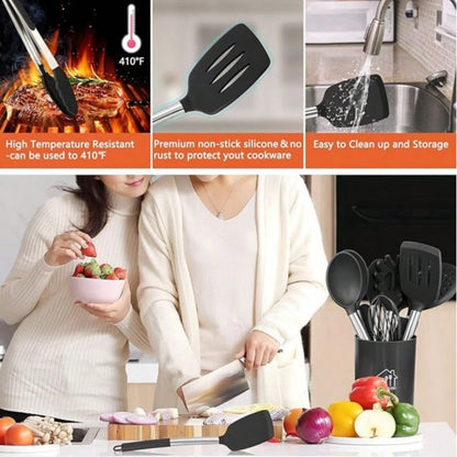 TAIMASI 26-Piece Silicone Cooking Utensil Set- Halloween Baking Essentials & Early Christmas Gift For Home Cooks- Heat-Resistant Non-Stick Tools (Steel Handles) Thanksgiving Holiday Kitchen Cooking