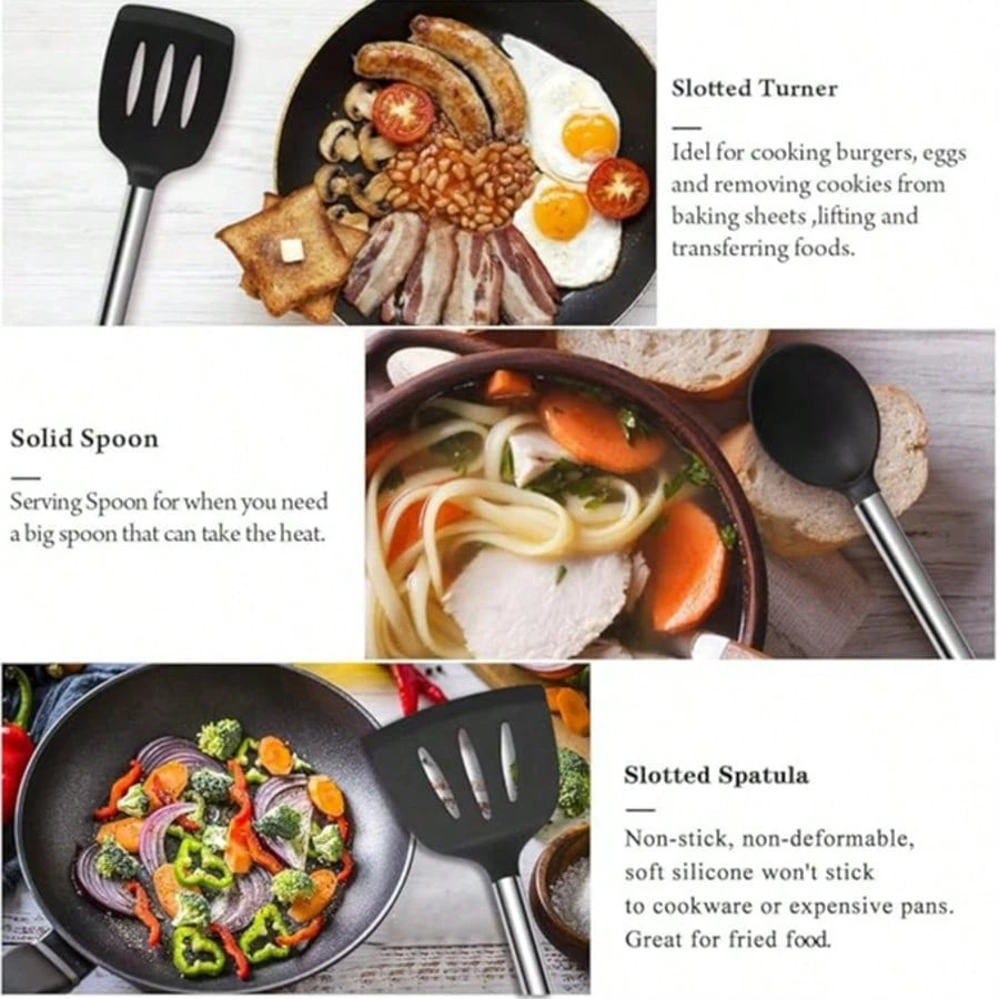 TAIMASI 26-Piece Silicone Cooking Utensil Set- Halloween Baking Essentials & Early Christmas Gift For Home Cooks- Heat-Resistant Non-Stick Tools (Steel Handles) Thanksgiving Holiday Kitchen Cooking