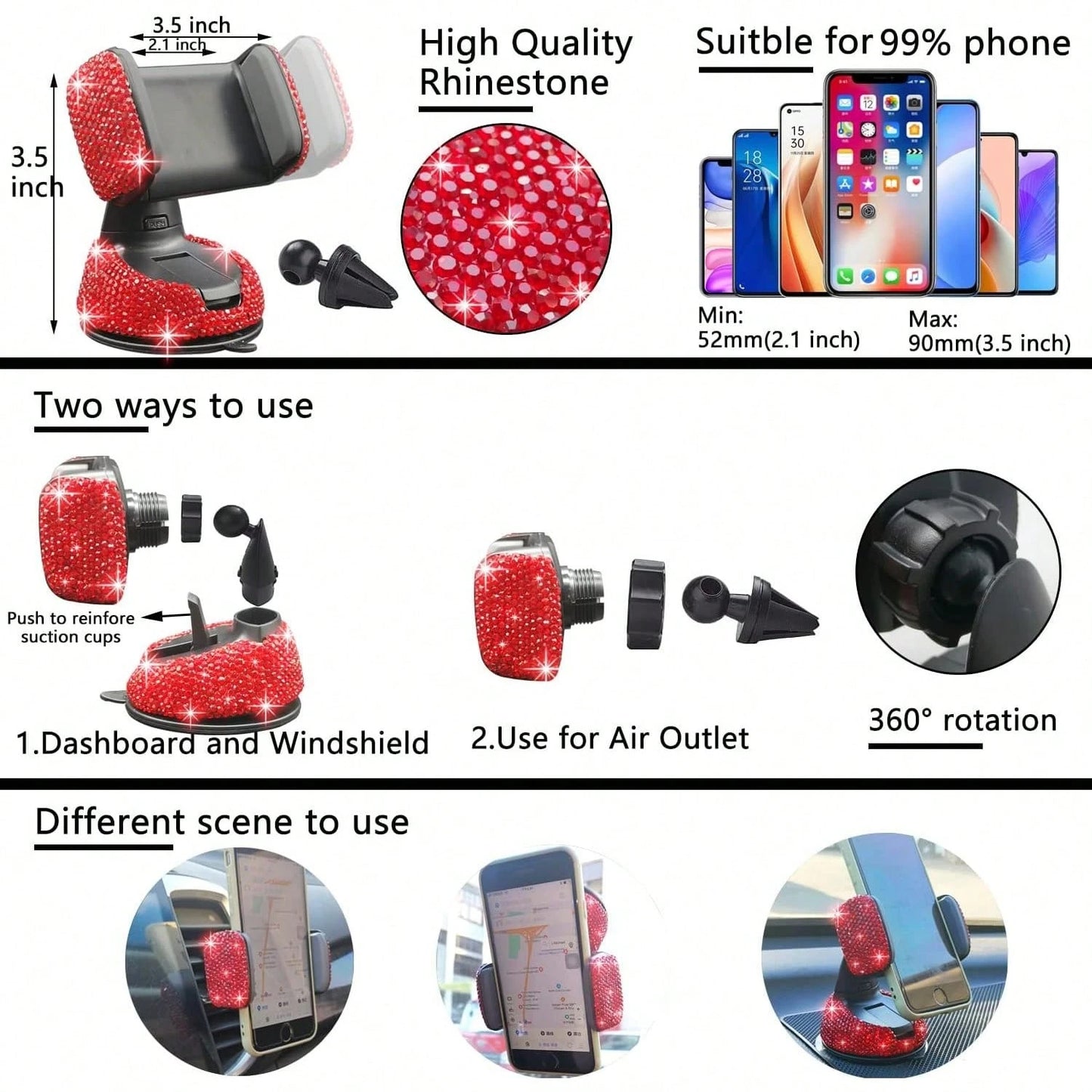 TAIMASI 27-Piece Bling Car Accessories Set- Universal Fit Steering Wheel Covers, License Plate Frames, Phone Holder, Car Fast Charger, Coasters