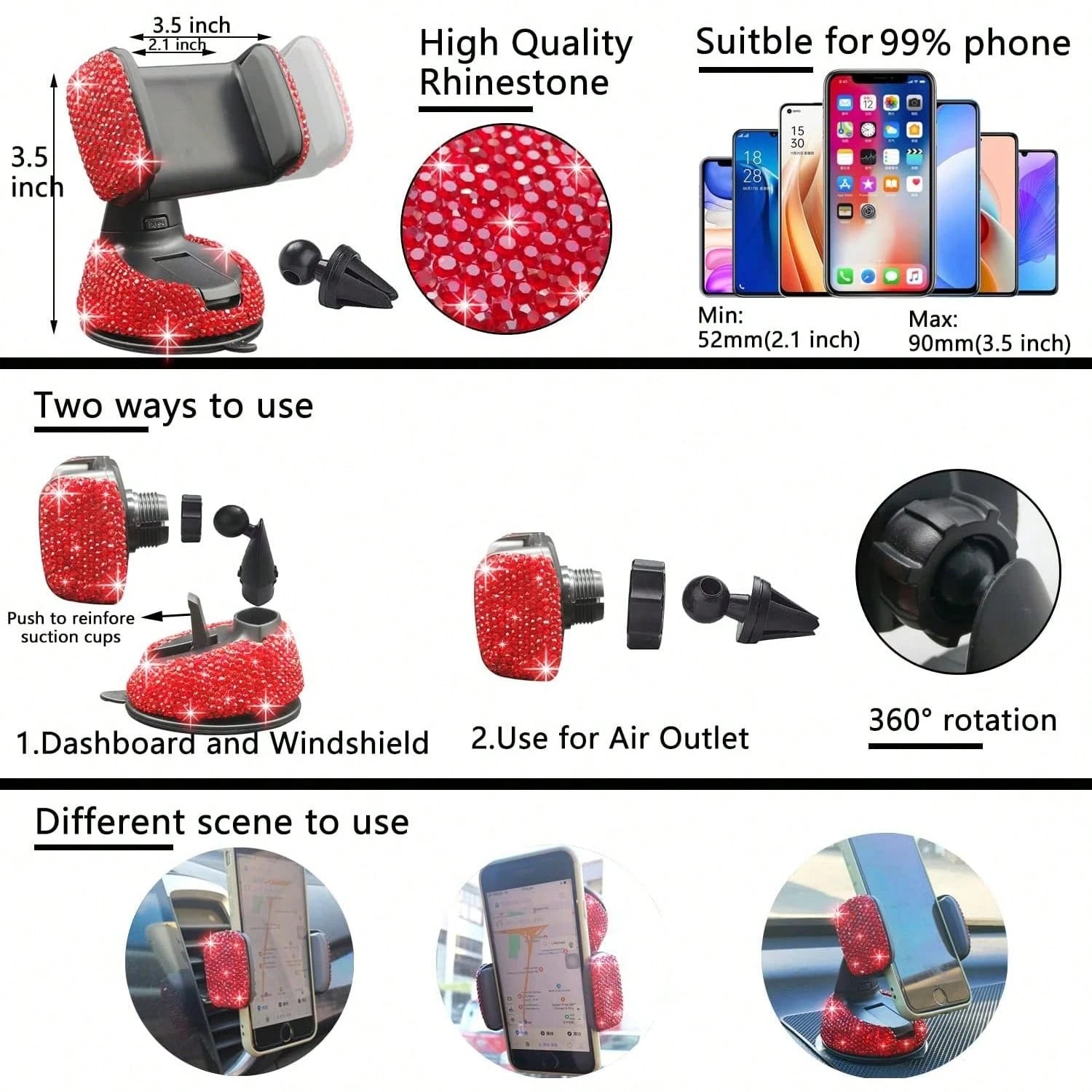 TAIMASI 27-Piece Bling Car Accessories Set- Universal Fit Steering Wheel Covers, License Plate Frames, Phone Holder, Car Fast Charger, Coasters