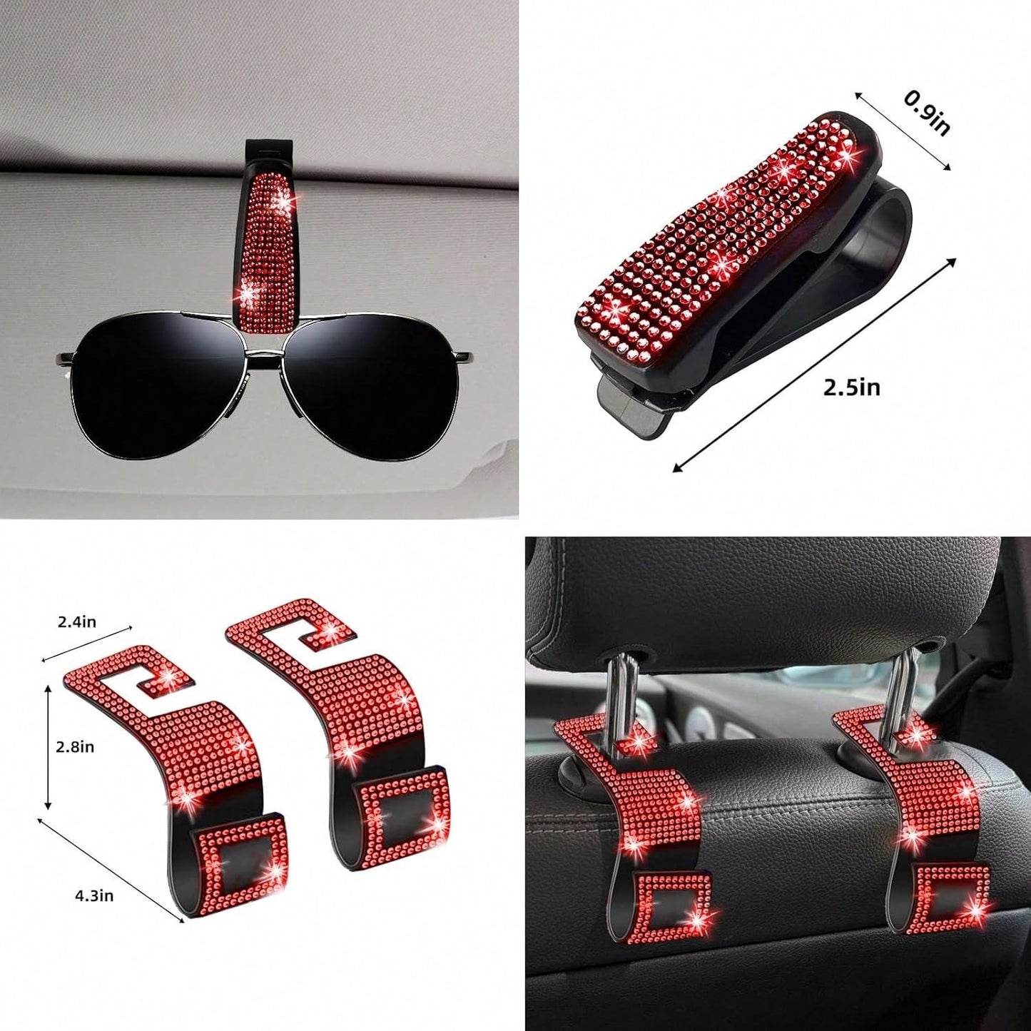 TAIMASI 27-Piece Bling Car Accessories Set- Universal Fit Steering Wheel Covers, License Plate Frames, Phone Holder, Car Fast Charger, Coasters