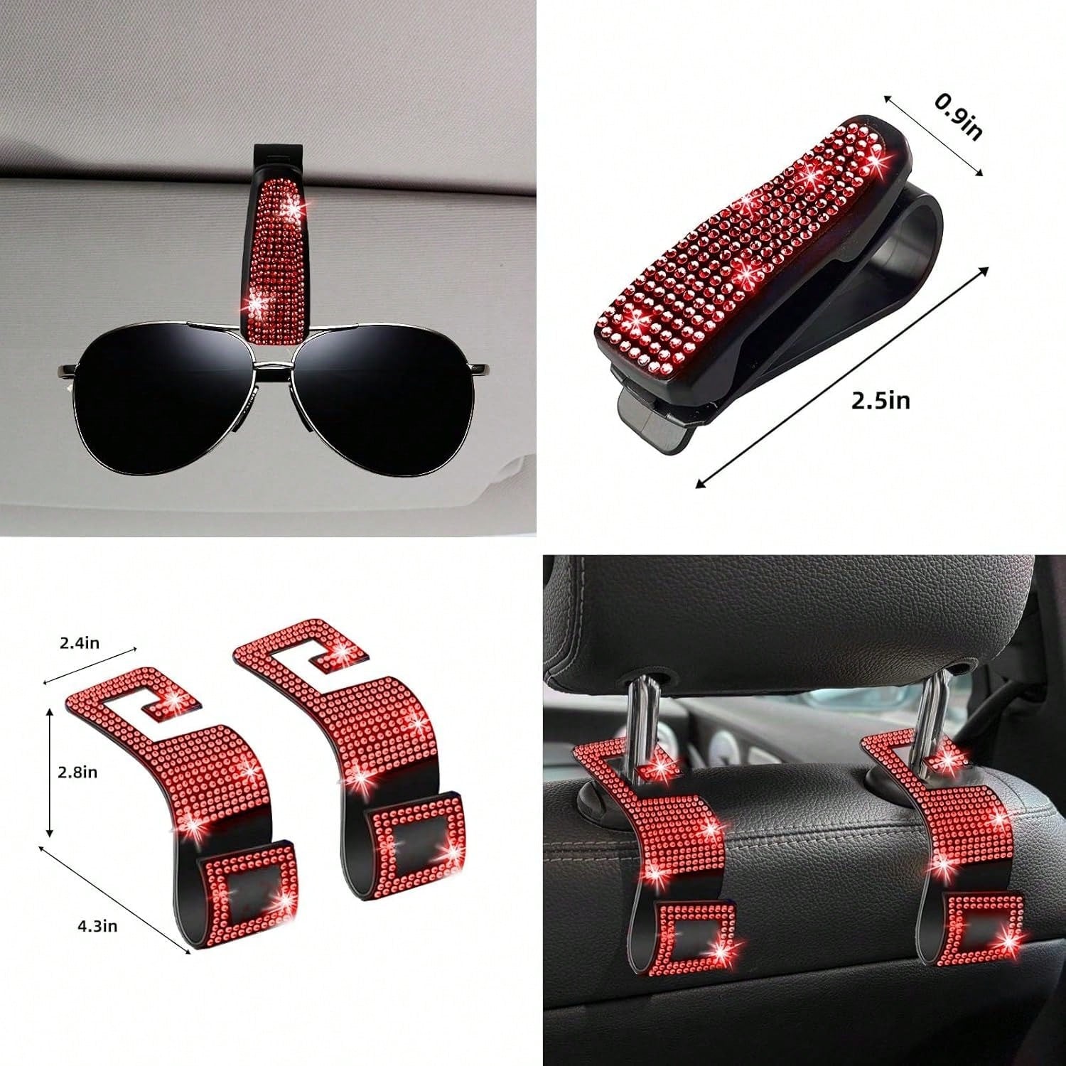 TAIMASI 27-Piece Bling Car Accessories Set- Universal Fit Steering Wheel Covers, License Plate Frames, Phone Holder, Car Fast Charger, Coasters