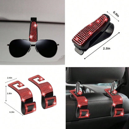 TAIMASI 27-Piece Bling Car Accessories Set- Universal Fit Steering Wheel Covers, License Plate Frames, Phone Holder, Car Fast Charger, Coasters