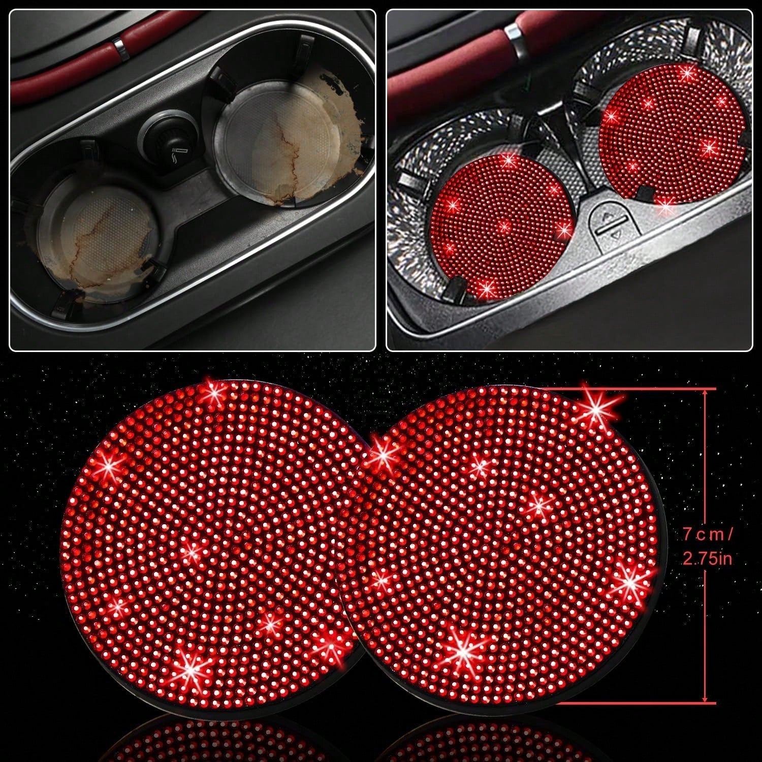 TAIMASI 27-Piece Bling Car Accessories Set- Universal Fit Steering Wheel Covers, License Plate Frames, Phone Holder, Car Fast Charger, Coasters
