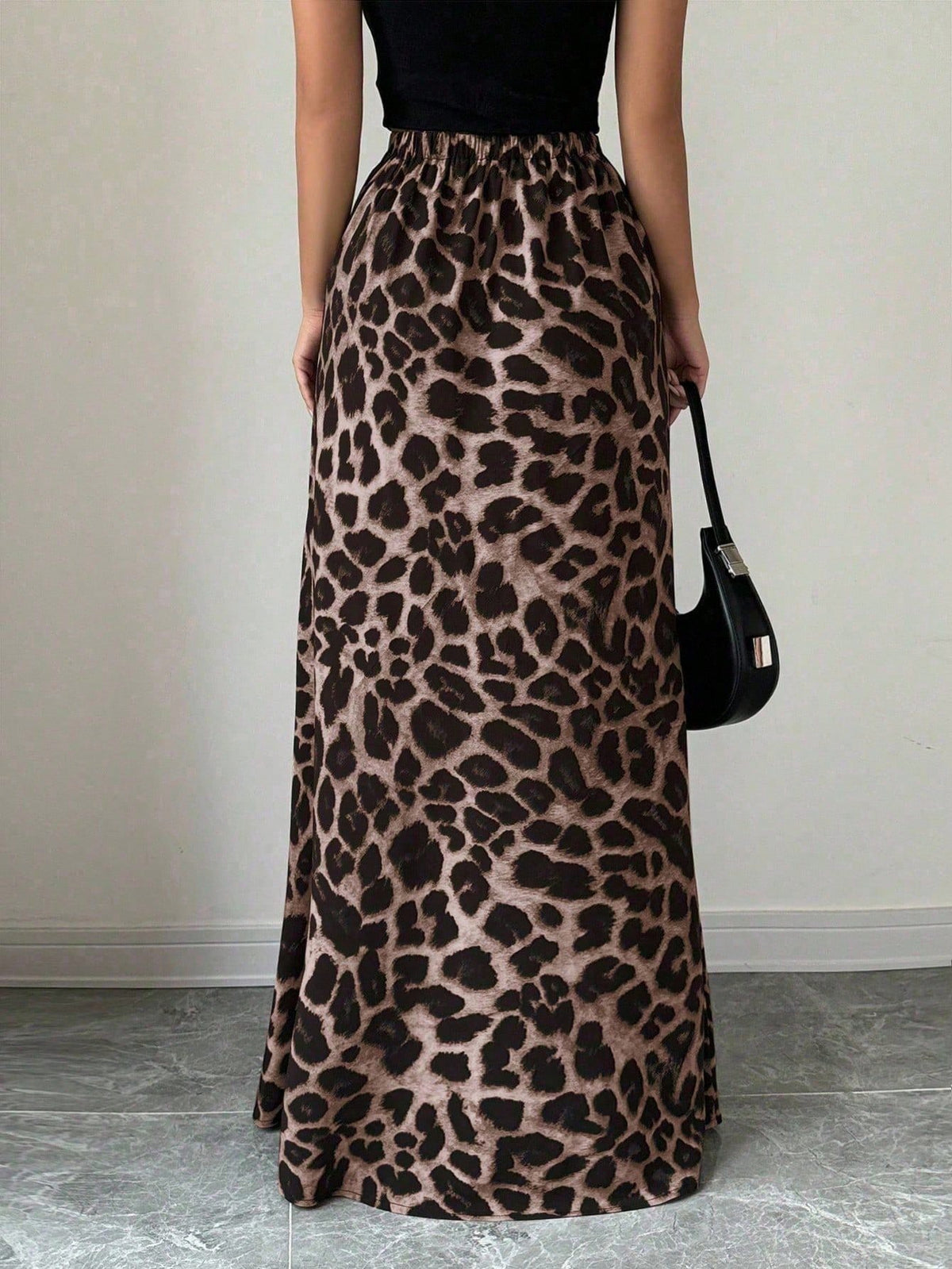 Tall A-Line Leopard Print Elastic Waist Women's Skirt, Tall Women