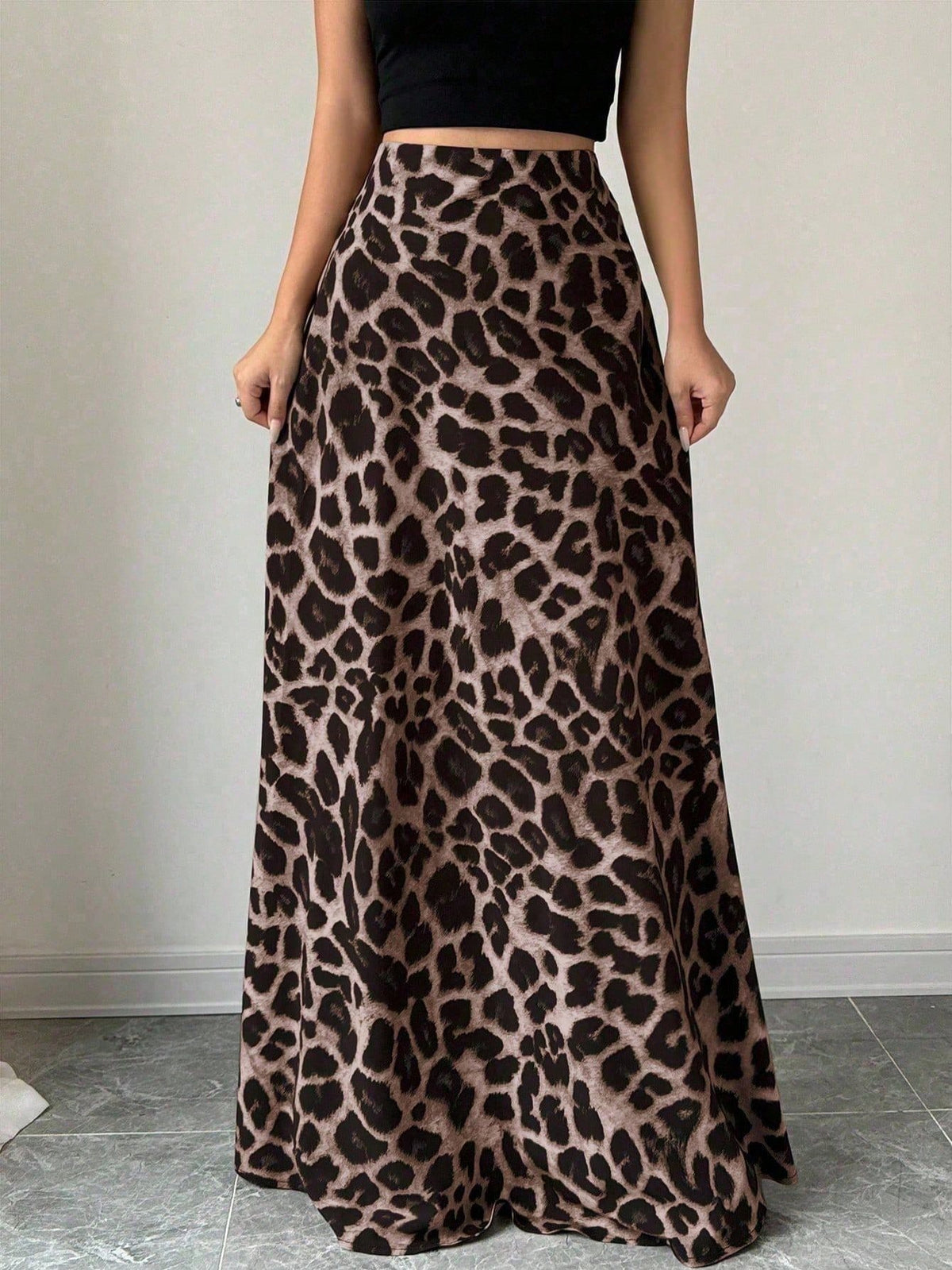 Tall A-Line Leopard Print Elastic Waist Women's Skirt, Tall Women