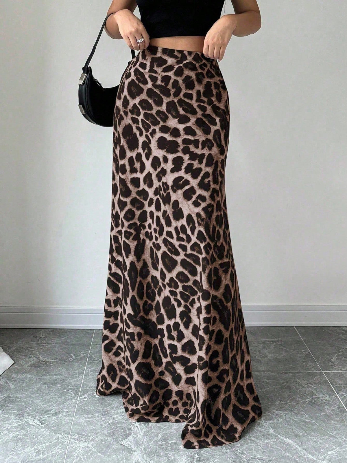 Tall A-Line Leopard Print Elastic Waist Women's Skirt, Tall Women