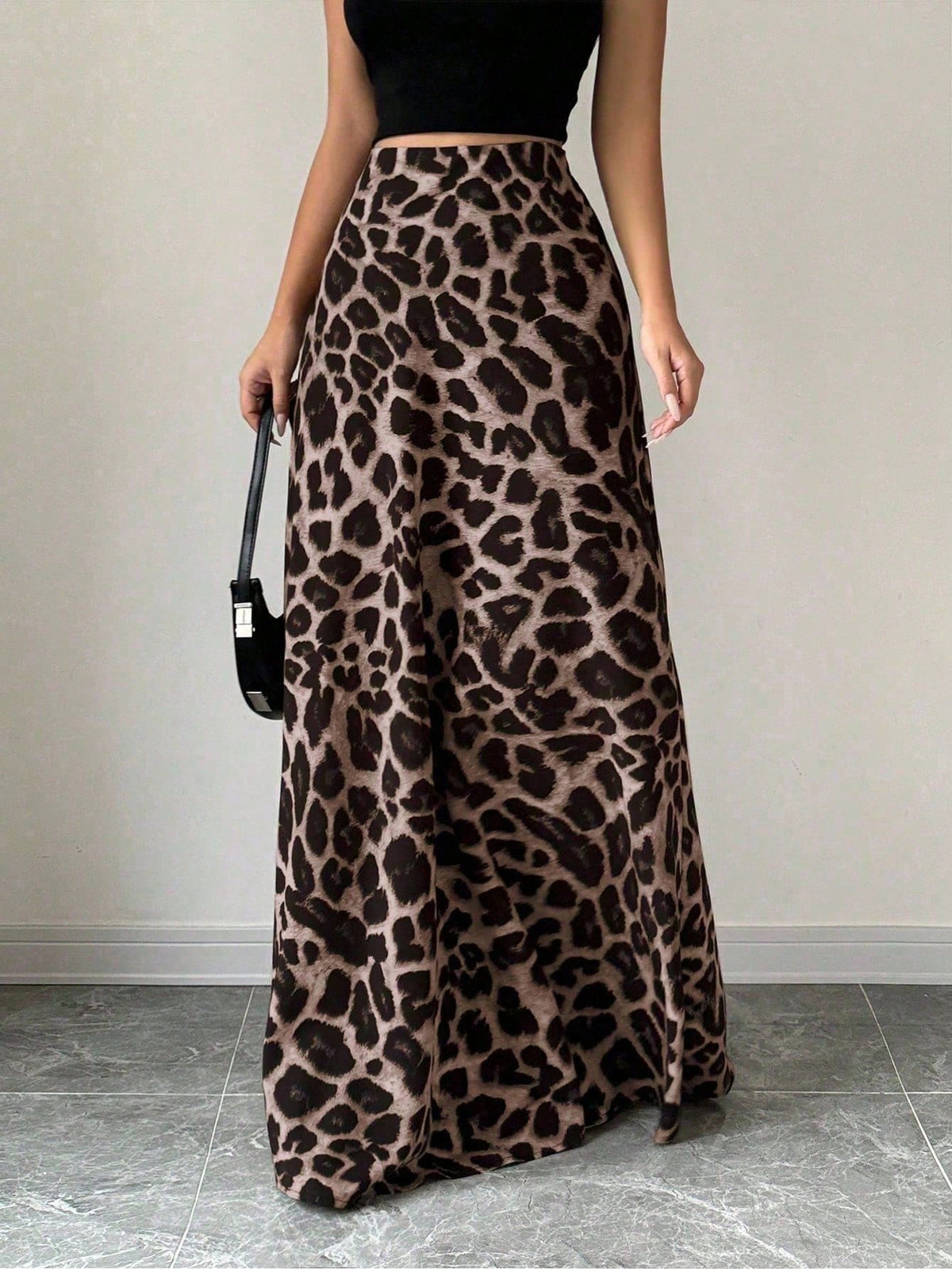 Tall A-Line Leopard Print Elastic Waist Women's Skirt, Tall Women