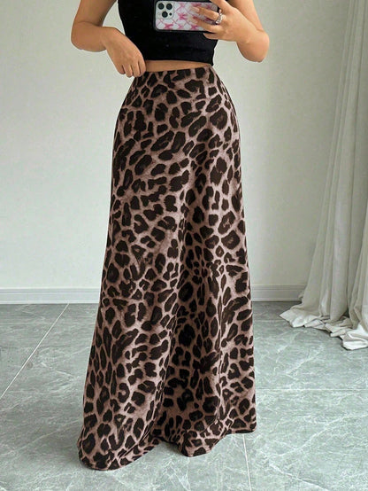 Tall A-Line Leopard Print Elastic Waist Women's Skirt, Tall Women