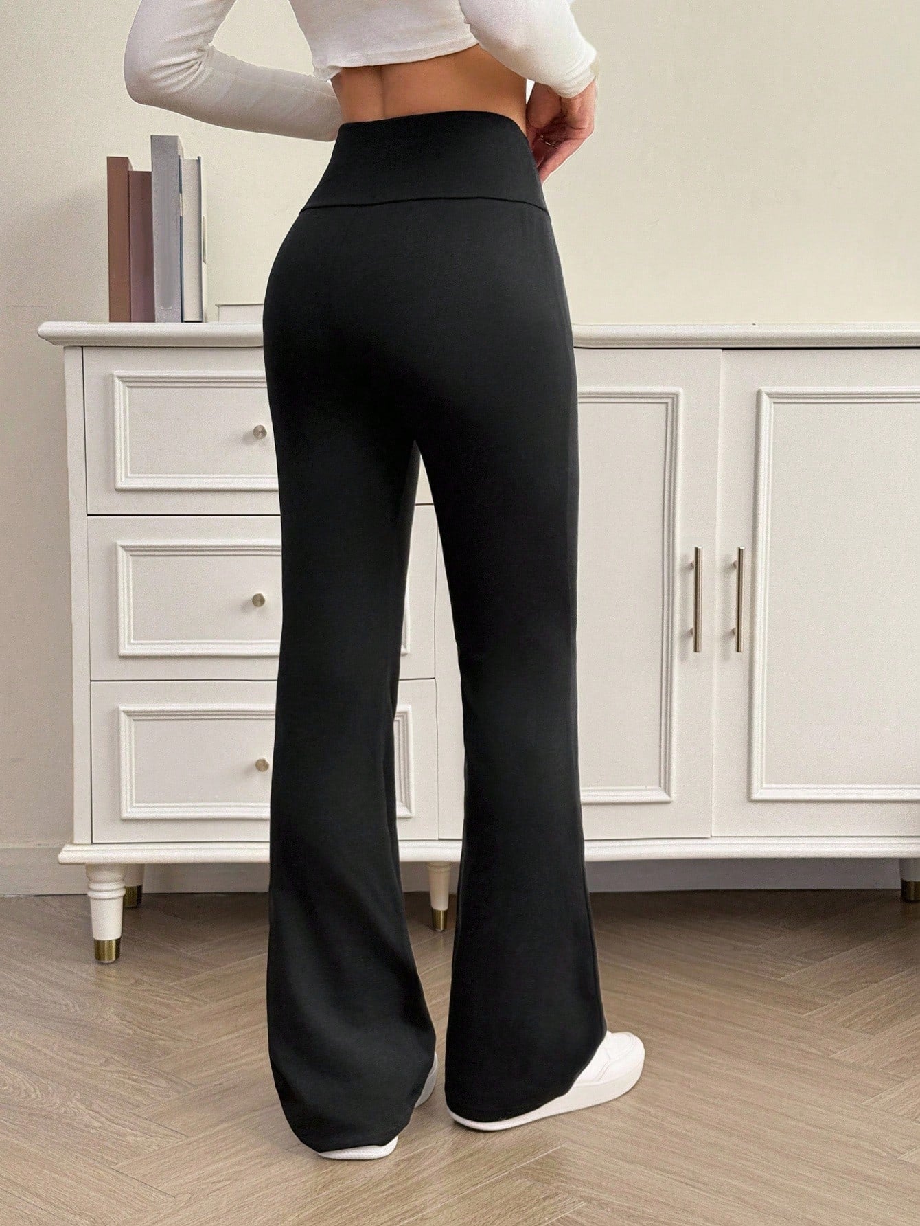 Tall Women's High Waist Slimming Solid Plain Black Casual Basic Pants, Suitable For Summer Autumn, Thanksgiving, Tall Active Everyday Gym Workout