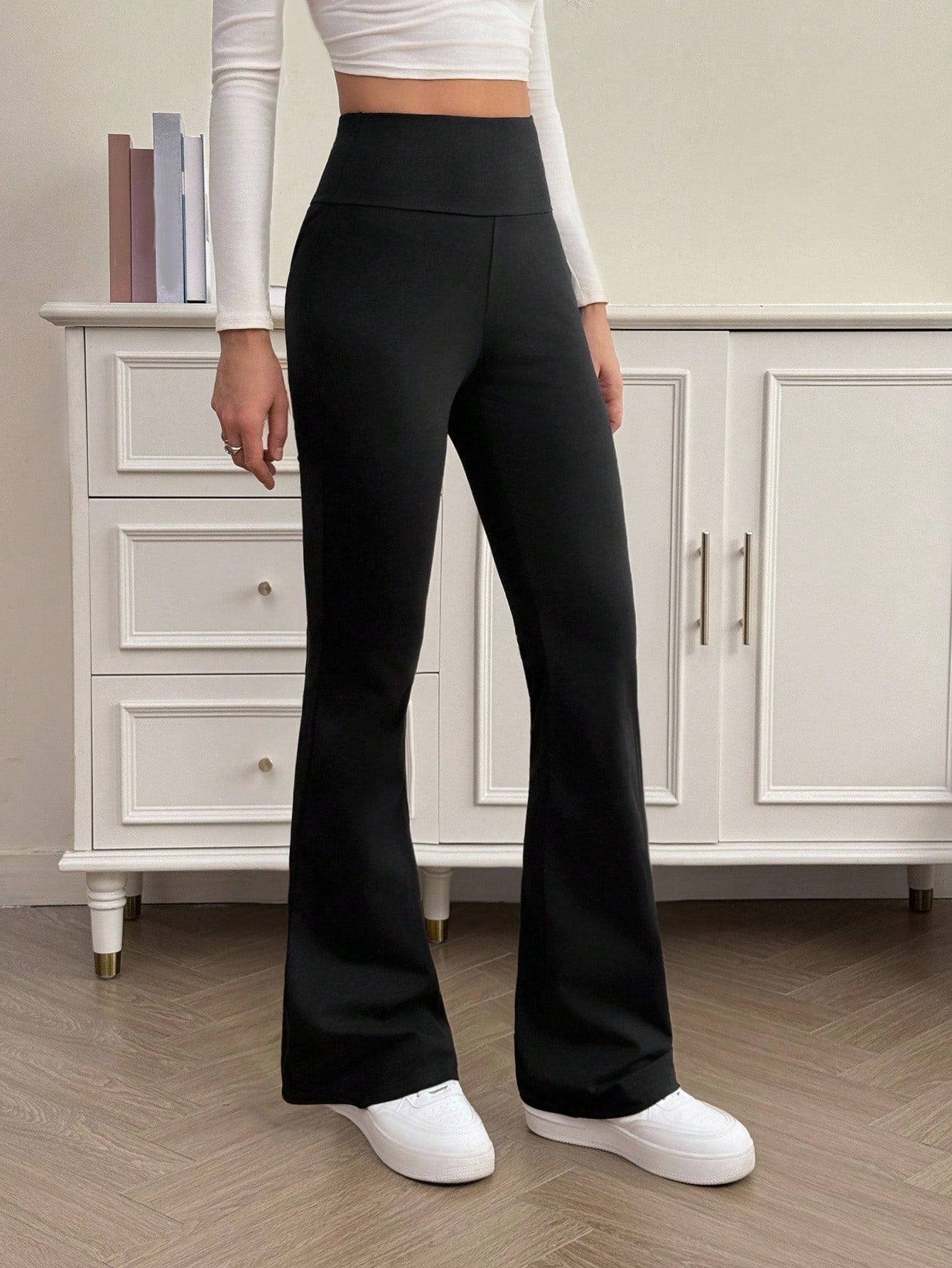 Tall Women's High Waist Slimming Solid Plain Black Casual Basic Pants, Suitable For Summer Autumn, Thanksgiving, Tall Active Everyday Gym Workout