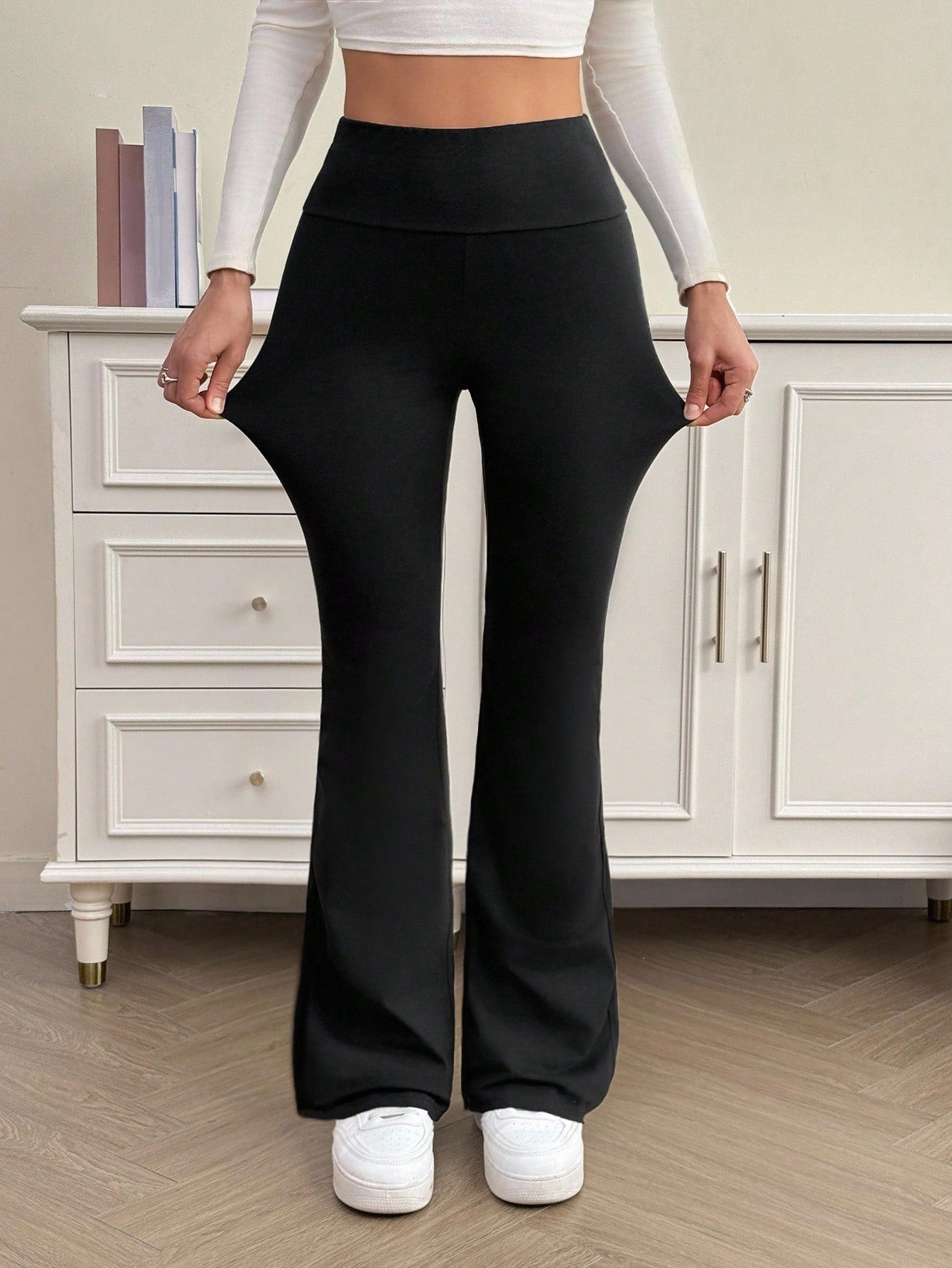 Tall Women's High Waist Slimming Solid Plain Black Casual Basic Pants, Suitable For Summer Autumn, Thanksgiving, Tall Active Everyday Gym Workout