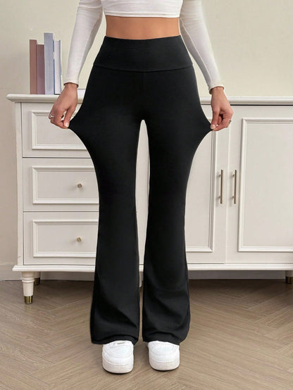 Tall Women's High Waist Slimming Solid Plain Black Casual Basic Pants, Suitable For Summer Autumn, Thanksgiving, Tall Active Everyday Gym Workout