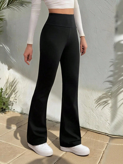 Tall Women's High Waist Slimming Solid Plain Black Casual Basic Pants, Suitable For Summer Autumn, Thanksgiving, Tall Active Everyday Gym Workout