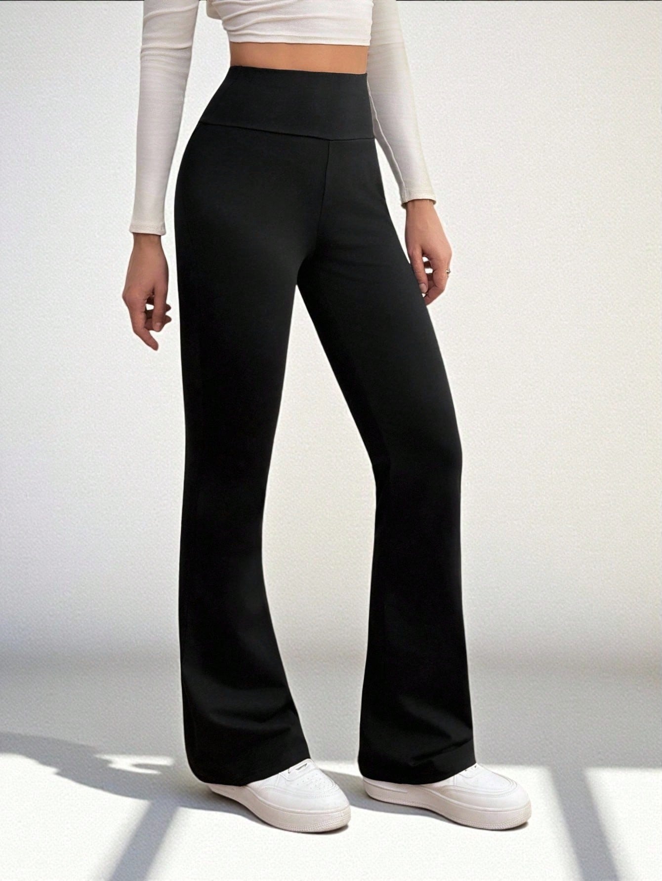 Tall Women's High Waist Slimming Solid Plain Black Casual Basic Pants, Suitable For Summer Autumn, Thanksgiving, Tall Active Everyday Gym Workout