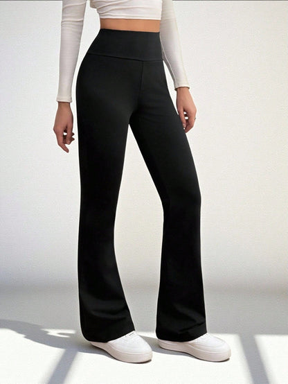Tall Women's High Waist Slimming Solid Plain Black Casual Basic Pants, Suitable For Summer Autumn, Thanksgiving, Tall Active Everyday Gym Workout