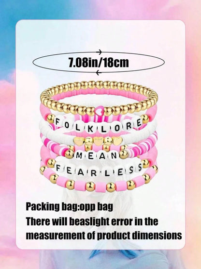 Taylor Swift's Tour Collection: Colorful Handmade Letter Bead Bracelet Is Perfect For Taylor Swift Fans As An Accessory For Concert Outfits. The Elastic Bead String Bracelet Is Suitable For Party Gift