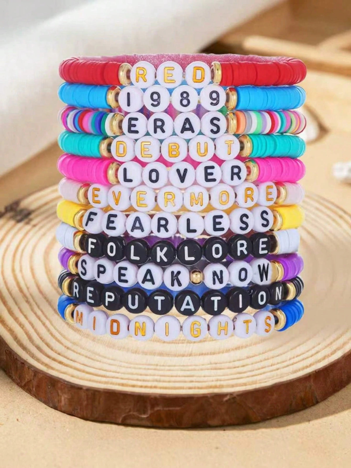 Taylor Swift's Tour Collection: Colorful Handmade Letter Bead Bracelet Is Perfect For Taylor Swift Fans As An Accessory For Concert Outfits. The Elastic Bead String Bracelet Is Suitable For Party Gift