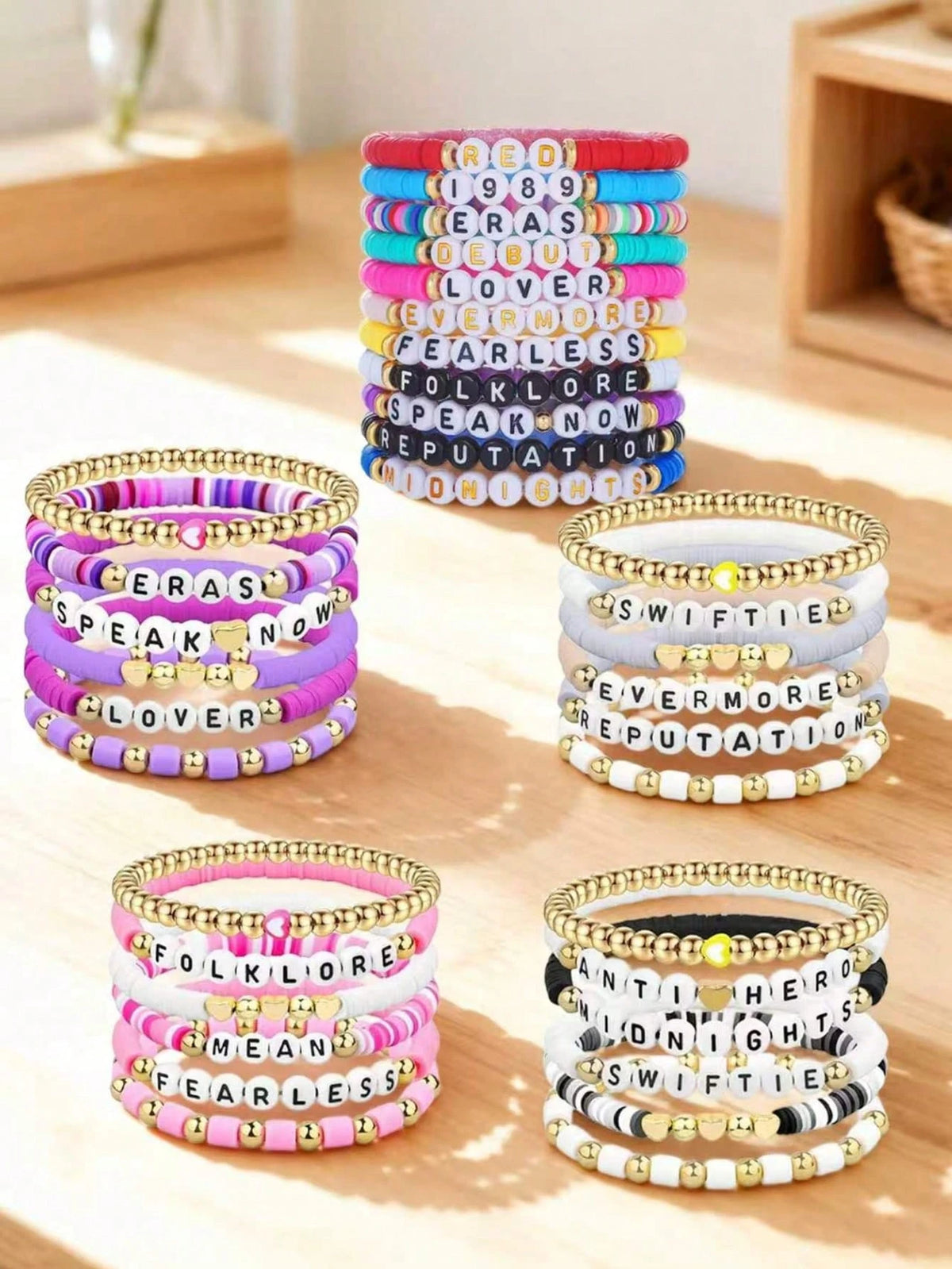 Taylor Swift's Tour Collection: Colorful Handmade Letter Bead Bracelet Is Perfect For Taylor Swift Fans As An Accessory For Concert Outfits. The Elastic Bead String Bracelet Is Suitable For Party Gift