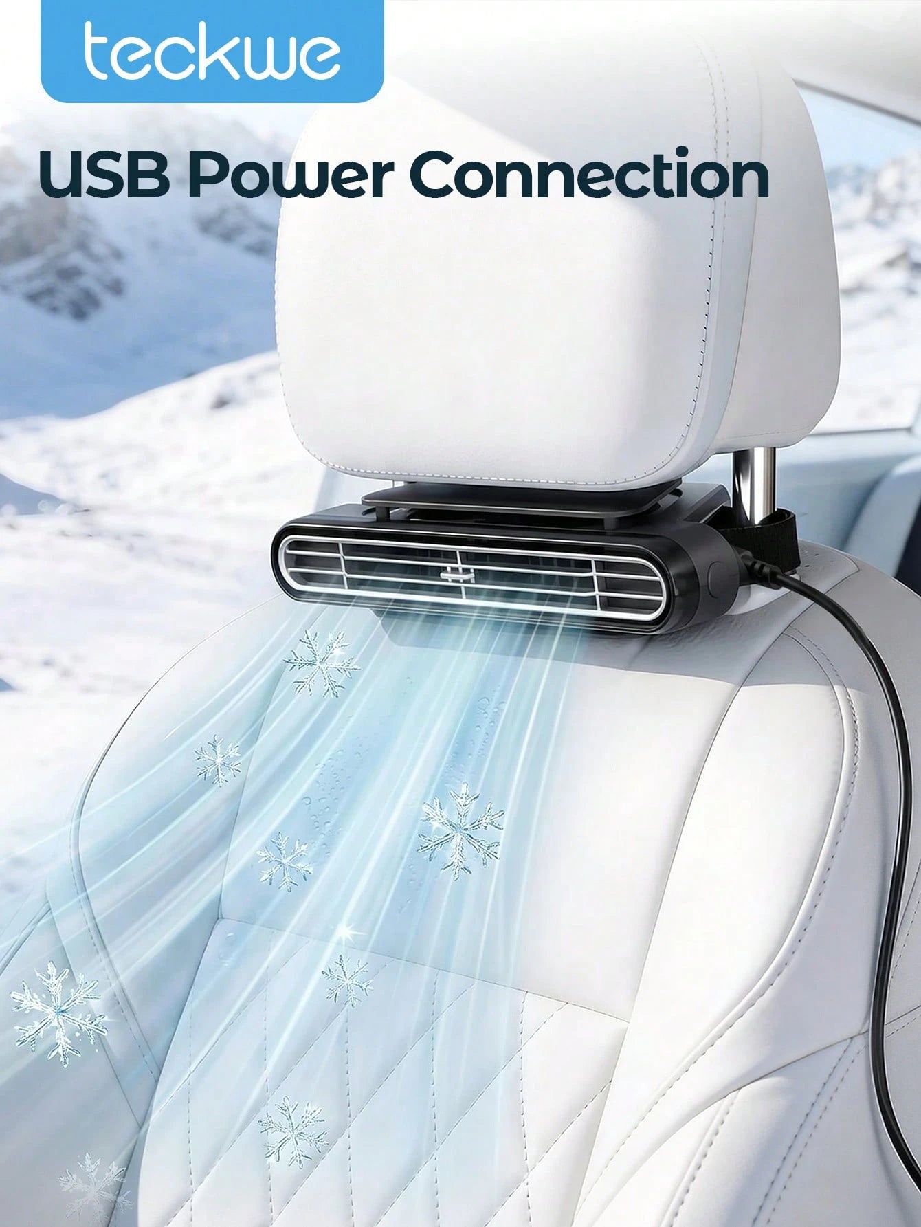 Teckwe Car Mounted Electric Fan, Fixed Behind Front Seats, Suitable For Rear Seat Use