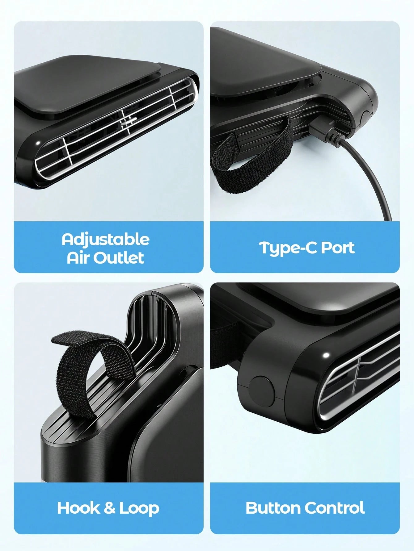 Teckwe Car Mounted Electric Fan, Fixed Behind Front Seats, Suitable For Rear Seat Use