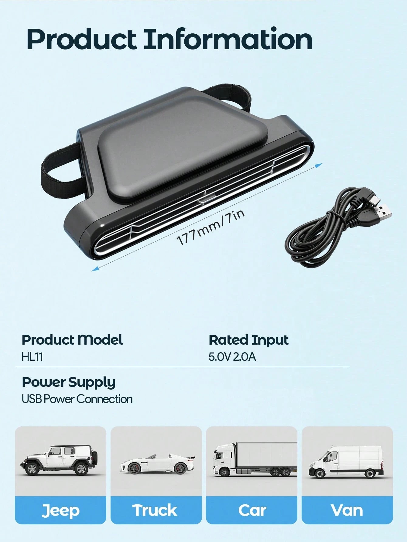 Teckwe Car Mounted Electric Fan, Fixed Behind Front Seats, Suitable For Rear Seat Use