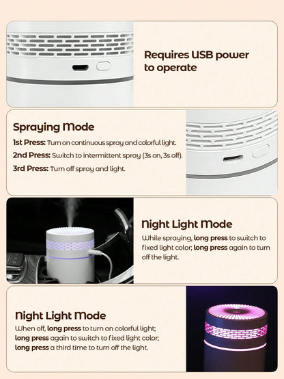 Teckwe New Car Humidifier, Fine Mist Spray, Home Bedroom Aroma Diffuser Lamp, Tabletop Quiet Mist Humidifier, USB Powered, Battery-Free, Suitable For Travel, Home, Bedroom, Office And Air-Conditioned