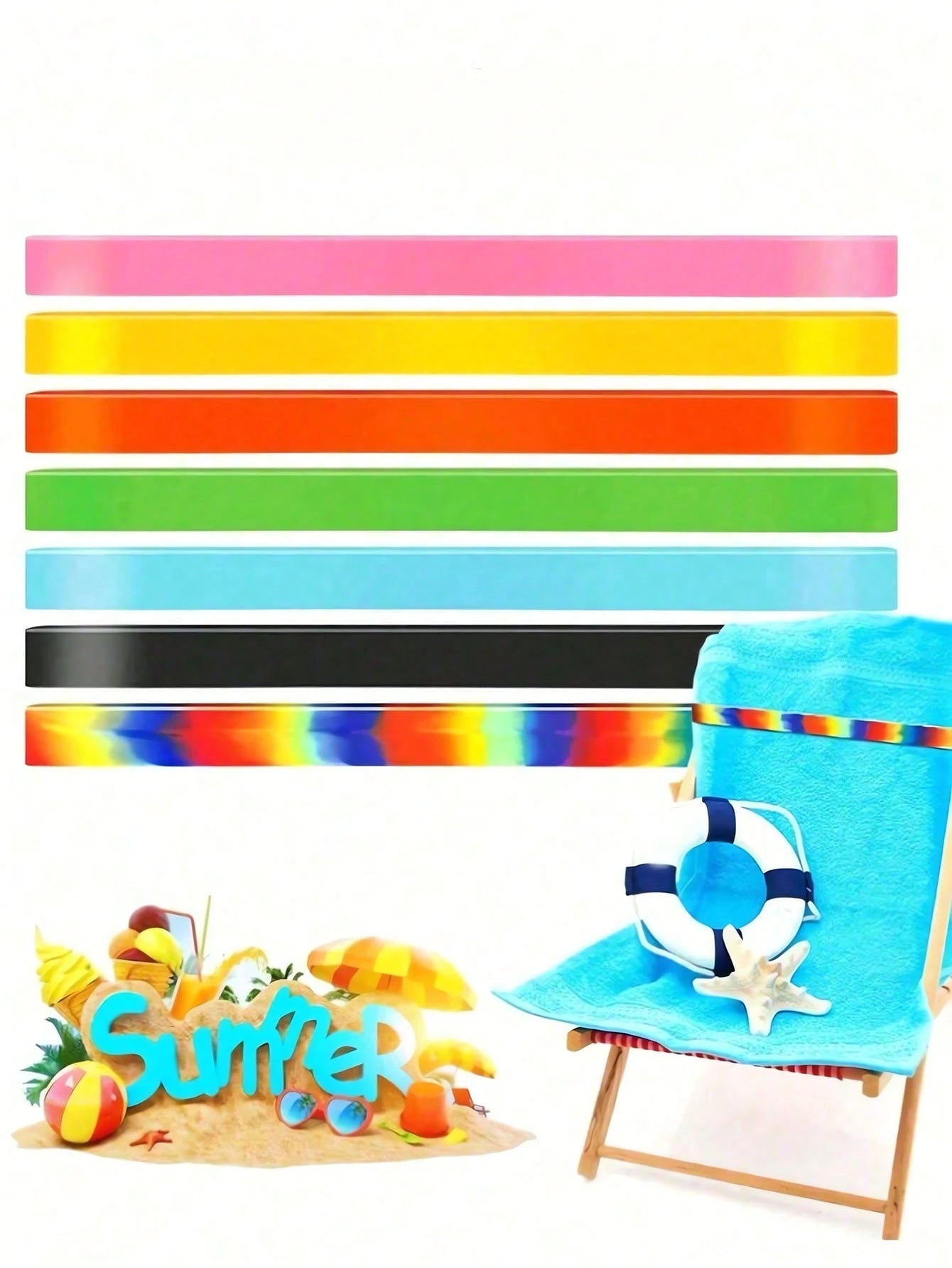 Thickened Silicone Beach Chair Towel Strap, Windproof Retractable Beach Towel Clip, Easy To Clean, Colorful, Adjustable, Reusable- Secure Fit, Suitable For Pool, Cruise, Camping, Picnic, Travel, Gym
