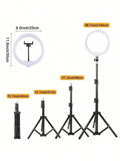 This 12-Inch LED Ring Light, Paired With A 110cm Tripod, Is USB Powered And Offers Three Switchable Colors, Making It Ideal For Various Scenarios Such As Live Streaming And Photography. Suitable For P