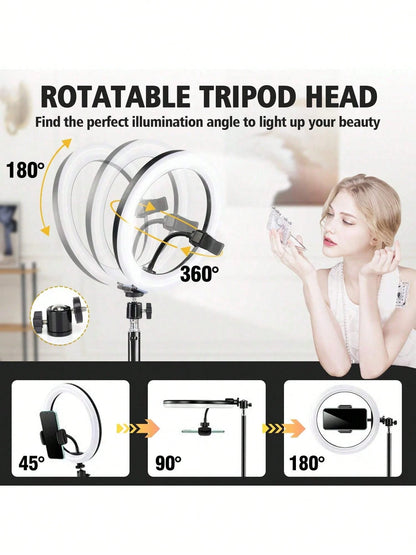 This 12-Inch LED Ring Light, Paired With A 110cm Tripod, Is USB Powered And Offers Three Switchable Colors, Making It Ideal For Various Scenarios Such As Live Streaming And Photography. Suitable For P