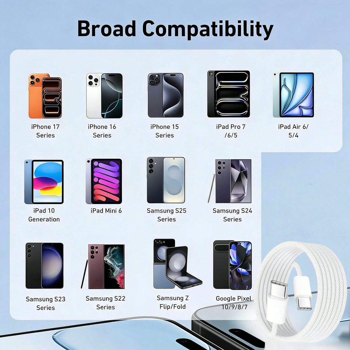 This USB-C To USB-C Data Cable Is Compatible With A Variety Of Smartphones And Bluetooth Earphones Equipped With Type-C Ports, Suitable For Desktop Office, Car Use, And Outdoor Activities. It Is Compa