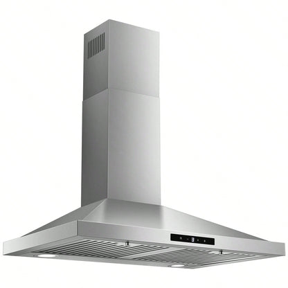 Tieasy Range Hood 30 Inch, Vent Hoods 30 Inch Stainless Steel, 450 CFM Ductless/Ducted Convertible Kitchen Hood With LED Light Baffle Filters, 3 Speed Exhaust Fan,Touch Control