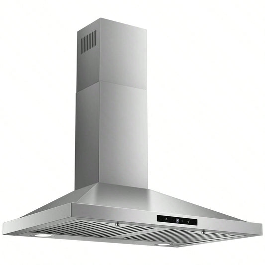 Tieasy Range Hood 30 Inch, Vent Hoods 30 Inch Stainless Steel, 450 CFM Ductless/Ducted Convertible Kitchen Hood With LED Light Baffle Filters, 3 Speed Exhaust Fan,Touch Control