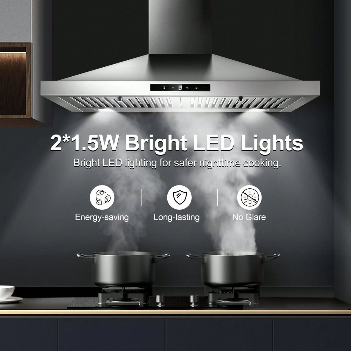 Tieasy Range Hood 30 Inch, Vent Hoods 30 Inch Stainless Steel, 450 CFM Ductless/Ducted Convertible Kitchen Hood With LED Light Baffle Filters, 3 Speed Exhaust Fan,Touch Control