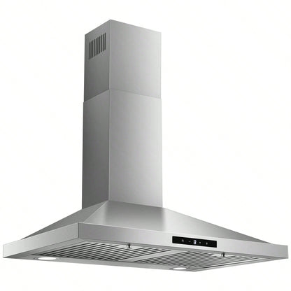 Tieasy Range Hood 30 Inch, Vent Hoods 30 Inch Stainless Steel, 450 CFM Ductless/Ducted Convertible Kitchen Hood With LED Light Baffle Filters, 3 Speed Exhaust Fan,Touch Control