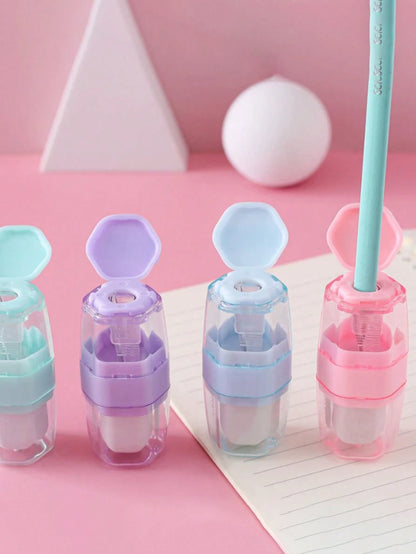TOCHAIN 1pc/2pcs/4pcs Random Color Creative Stationery Pencil Sharpener & Eraser 2-In-1 Student Supplies, Morandian Color Compact Portable Single/Double Hole Sharpener, Novelty Gift For Students, Scho