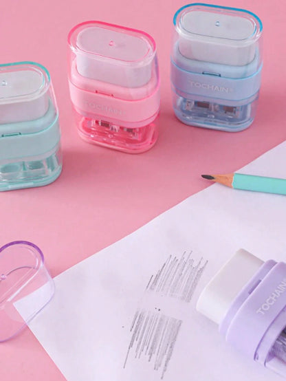 TOCHAIN 1pc/2pcs/4pcs Random Color Creative Stationery Pencil Sharpener & Eraser 2-In-1 Student Supplies, Morandian Color Compact Portable Single/Double Hole Sharpener, Novelty Gift For Students, Scho