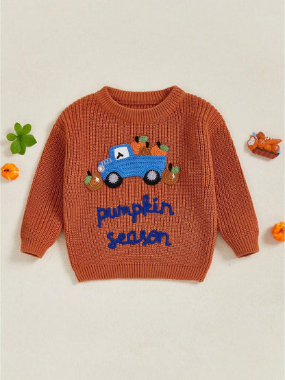 Toddler Baby Girl Boy Halloween Knitted Sweater Long Sleeve Truck Pullover 9M-5T Kids Warm Jumpers Tops Fall Loose Knitwear