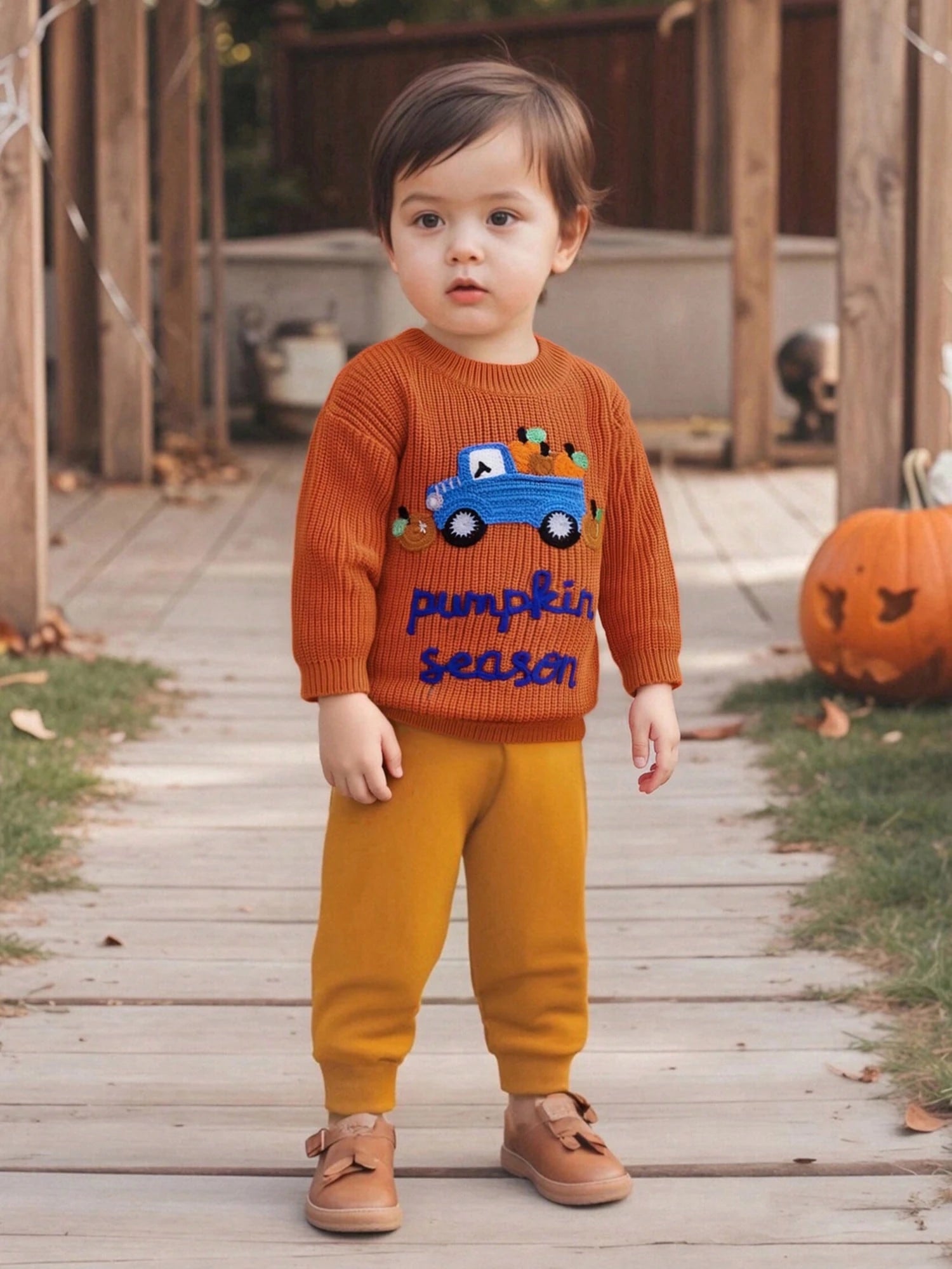 Toddler Baby Girl Boy Halloween Knitted Sweater Long Sleeve Truck Pullover 9M-5T Kids Warm Jumpers Tops Fall Loose Knitwear