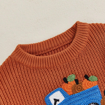 Toddler Baby Girl Boy Halloween Knitted Sweater Long Sleeve Truck Pullover 9M-5T Kids Warm Jumpers Tops Fall Loose Knitwear
