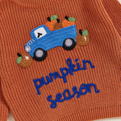 Toddler Baby Girl Boy Halloween Knitted Sweater Long Sleeve Truck Pullover 9M-5T Kids Warm Jumpers Tops Fall Loose Knitwear
