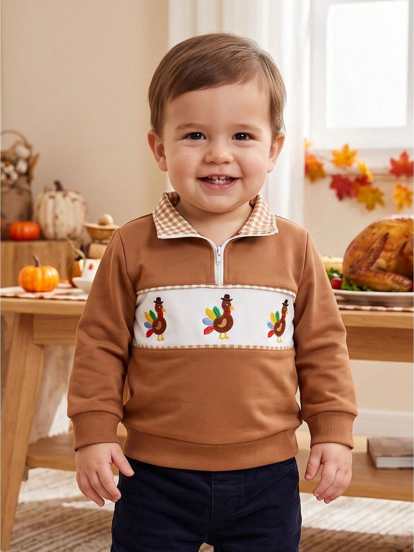 Toddler Boy Thanksgiving Pullover Sweatshirt Long Sleeve Stand Collar Tops