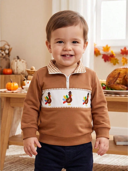 Toddler Boy Thanksgiving Pullover Sweatshirt Long Sleeve Stand Collar Tops