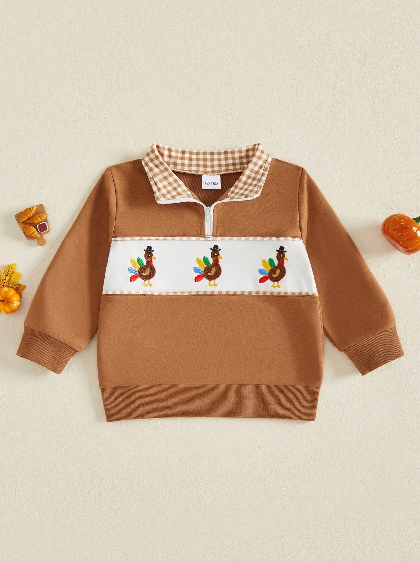 Toddler Boy Thanksgiving Pullover Sweatshirt Long Sleeve Stand Collar Tops