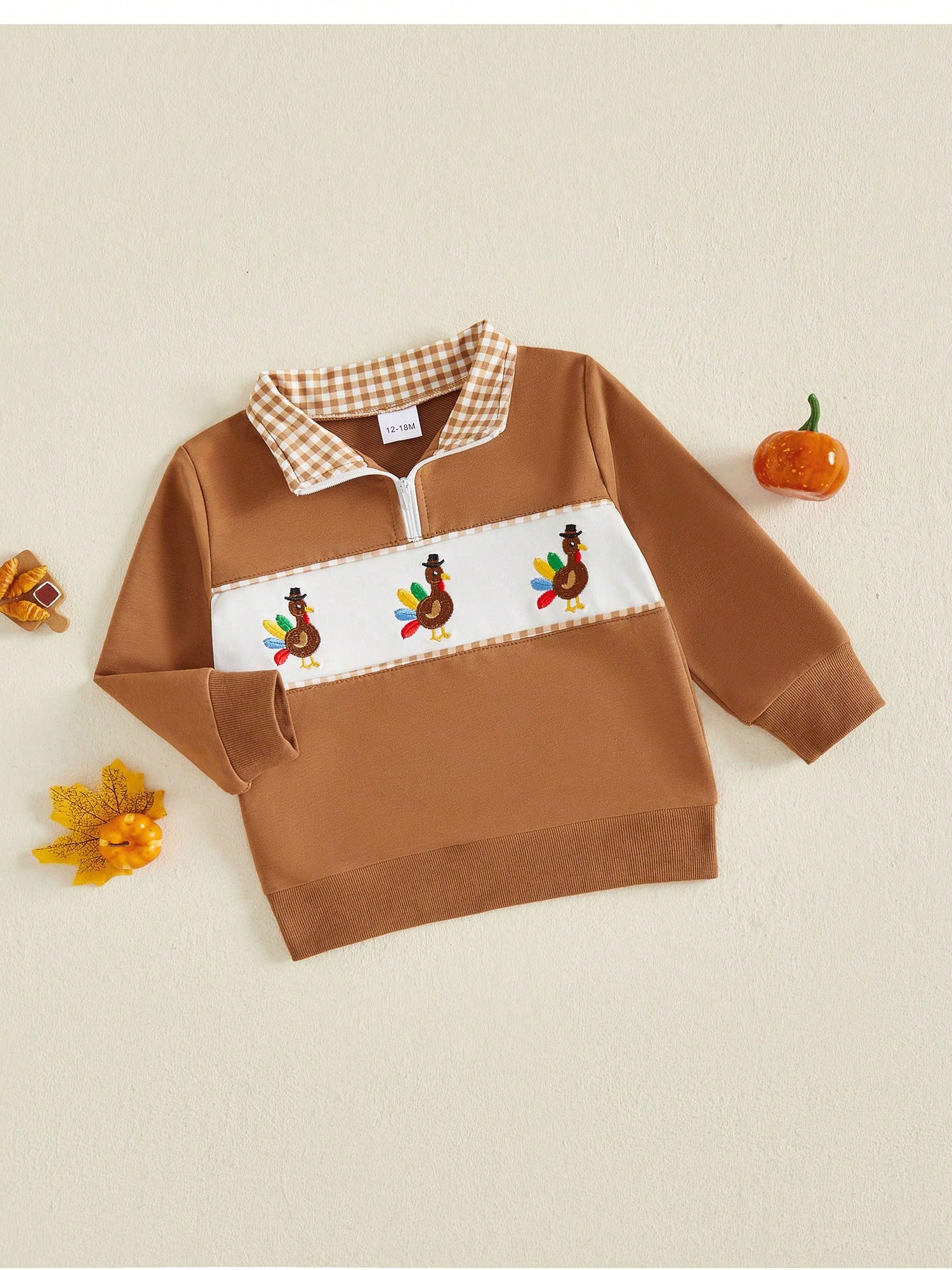Toddler Boy Thanksgiving Pullover Sweatshirt Long Sleeve Stand Collar Tops