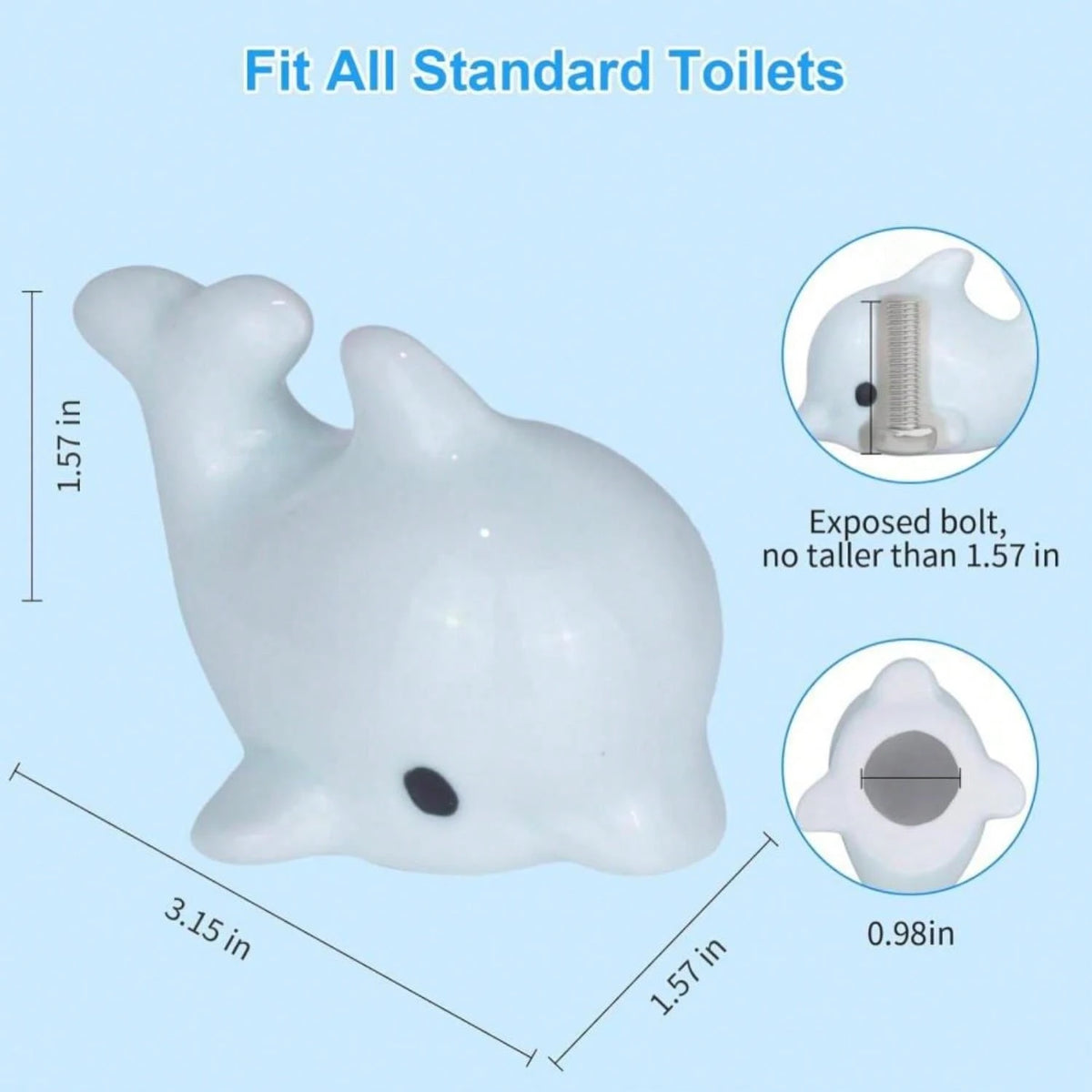 Toilet Bolt Covers, Ceramic Toilet Bolt Caps, Toilet Screw Covers Decorative To Prevent Rusting, Hide Unsightly Screws &Amp; Enhance Bathroom Aesthetics (Universal Fit, 2 Pack). (Blue Dolphin)
