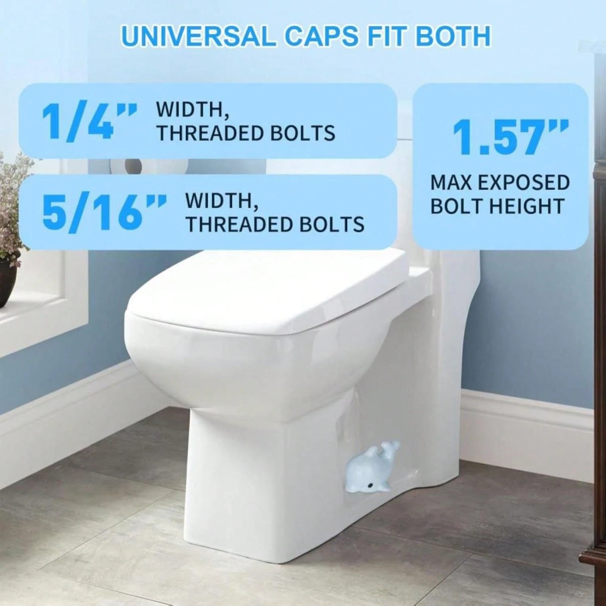 Toilet Bolt Covers, Ceramic Toilet Bolt Caps, Toilet Screw Covers Decorative To Prevent Rusting, Hide Unsightly Screws &Amp; Enhance Bathroom Aesthetics (Universal Fit, 2 Pack). (Blue Dolphin)